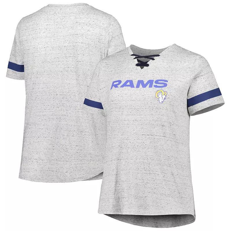 Womens Heather Gray Los Angeles Rams Plus Size Lace-Up V-Neck T-Shirt Product Image
