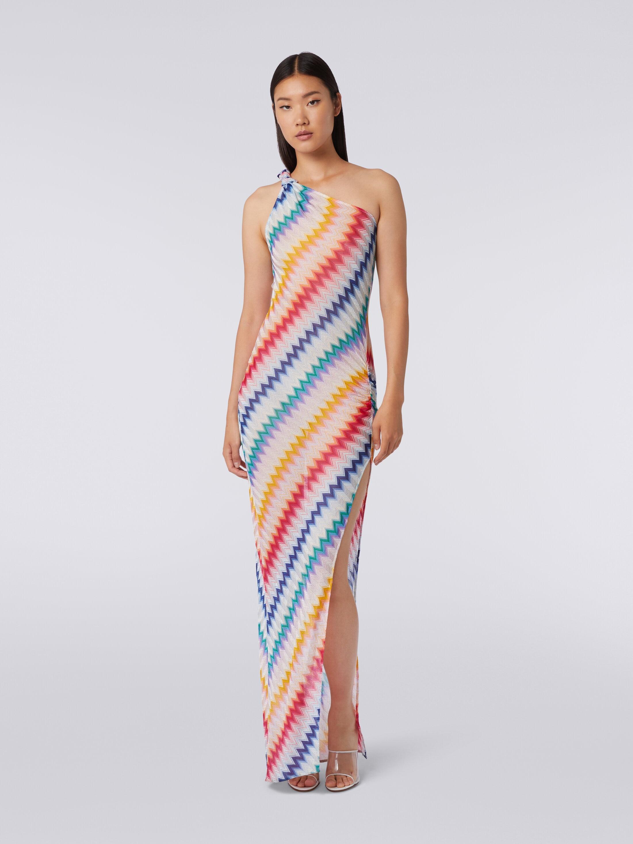 Long one-shoulder cover up with zigzag print Product Image