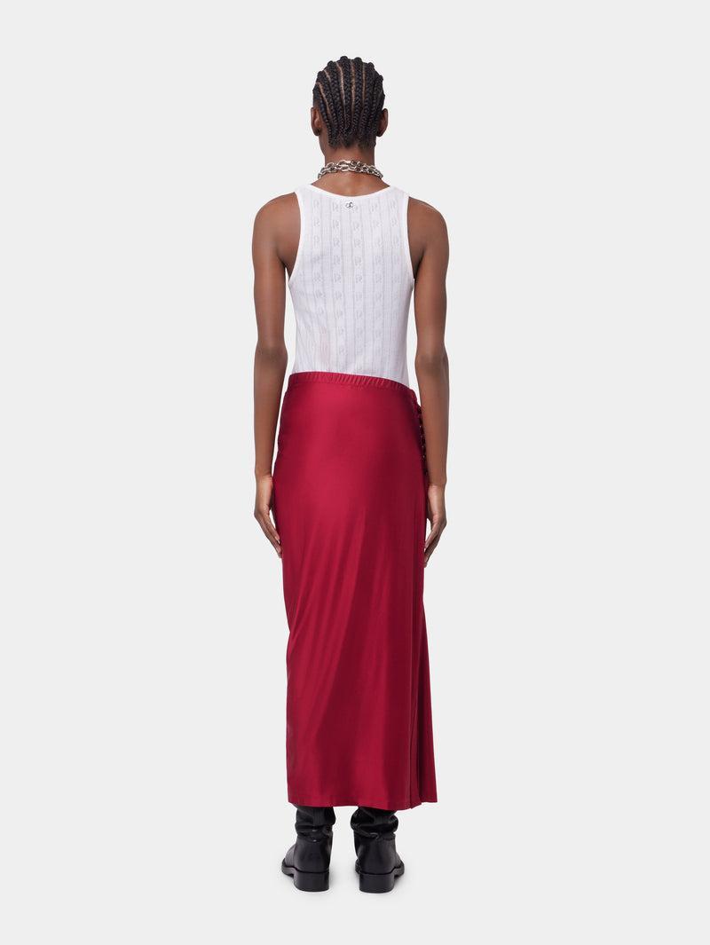 RED LONG DRAPED SKIRT IN JERSEY Product Image
