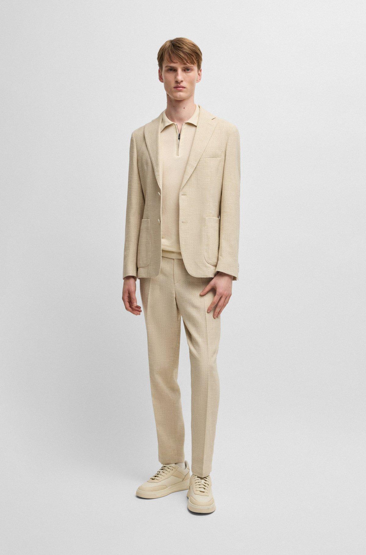 BOSS - Linen-blend sweater with zip placket - White Product Image