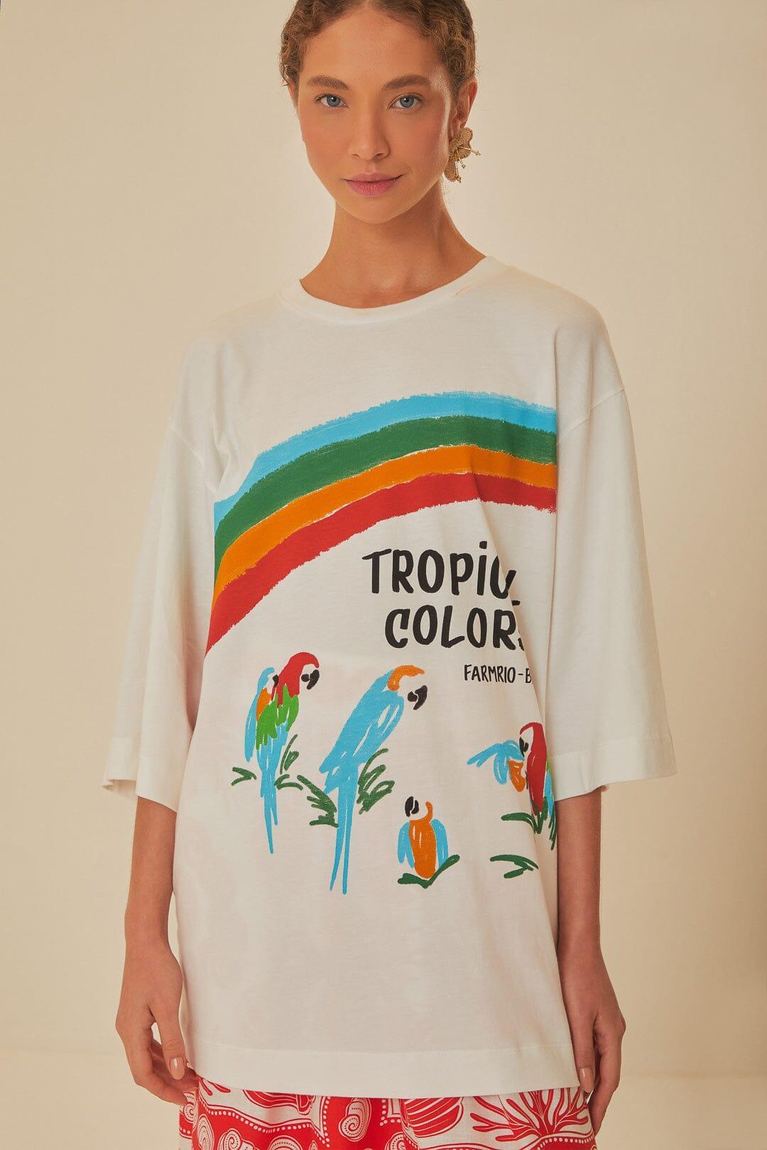 White Tropical Colors Organic Cotton Oversized T-Shirt, OFF-WHITE / L Product Image