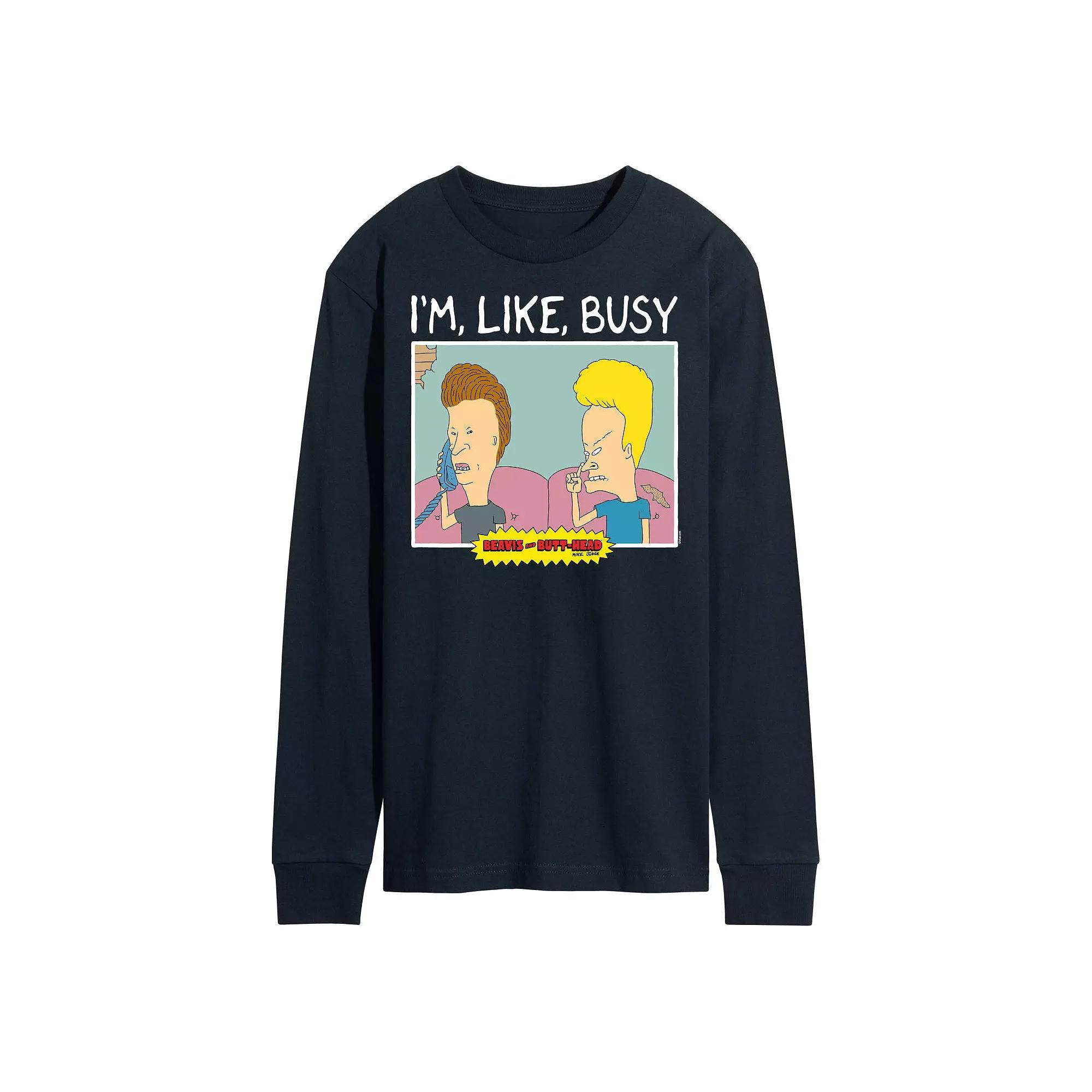 Men's Beavis And Butthead I'm Like Busy Long Sleeve Tee,  Product Image