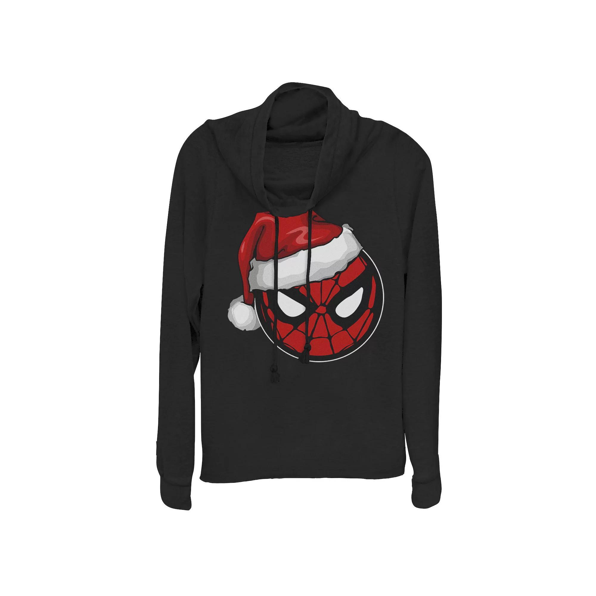 Juniors' Marvel Spider-Man Santa Hat Cowlneck Graphic Lightweight Long Sleeve, Girl's,  Product Image