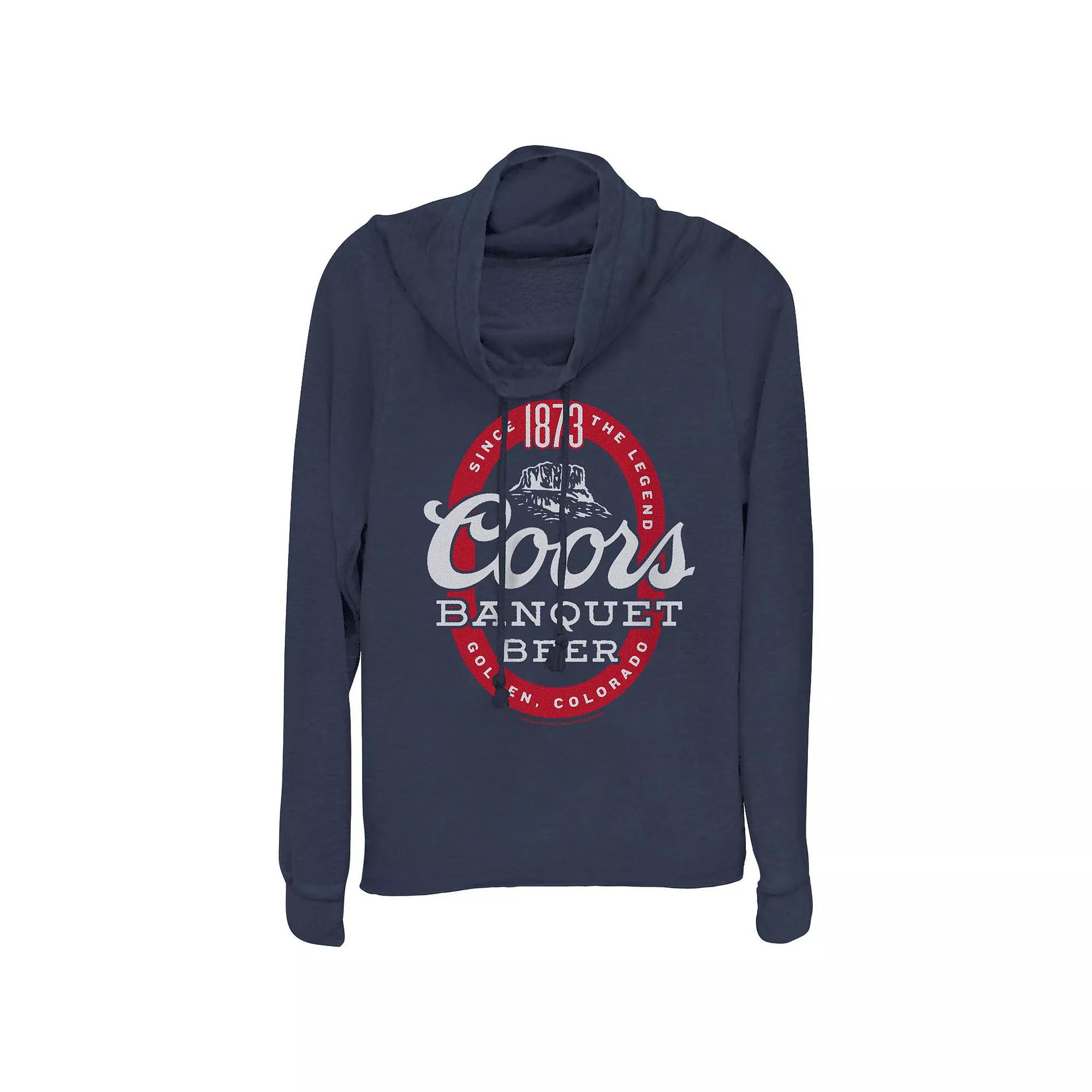 Plus Size Coors Banquet Beer Cowlneck Graphic Lightweight Long Sleeve, Women's, Size: 2XL, Blue Product Image