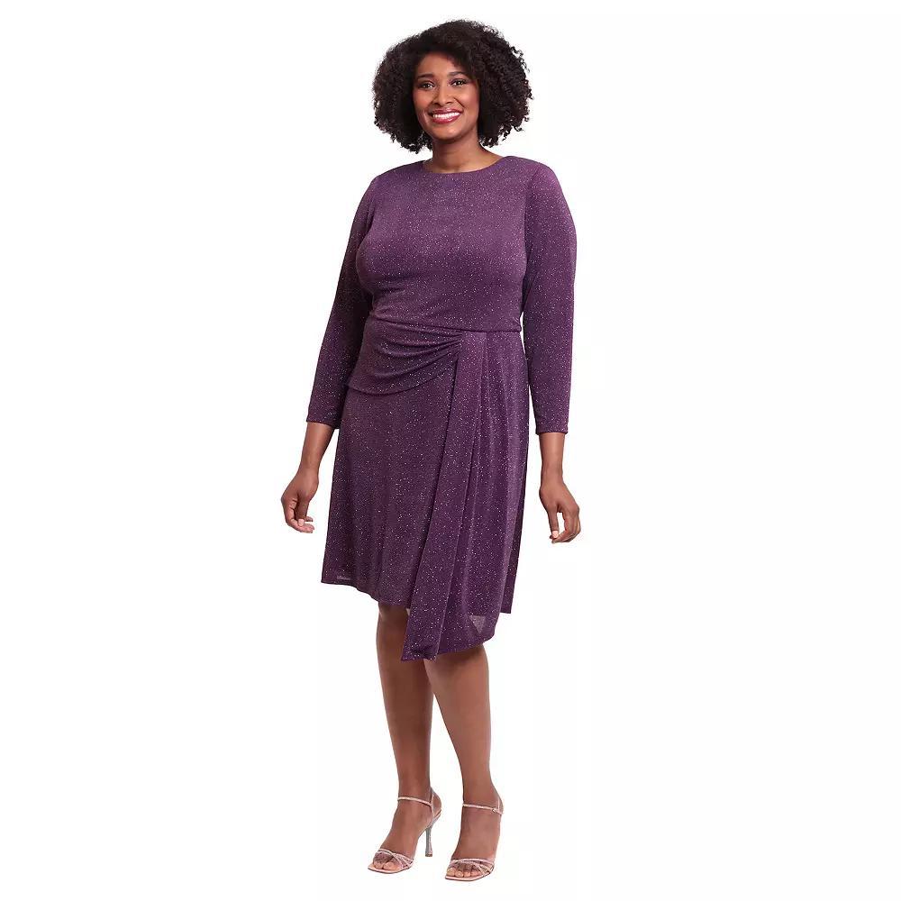 Plus Size London Times Sparkly Long Sleeve Drape Skirt Dress, Women's, Size: 22 W, Purple Product Image