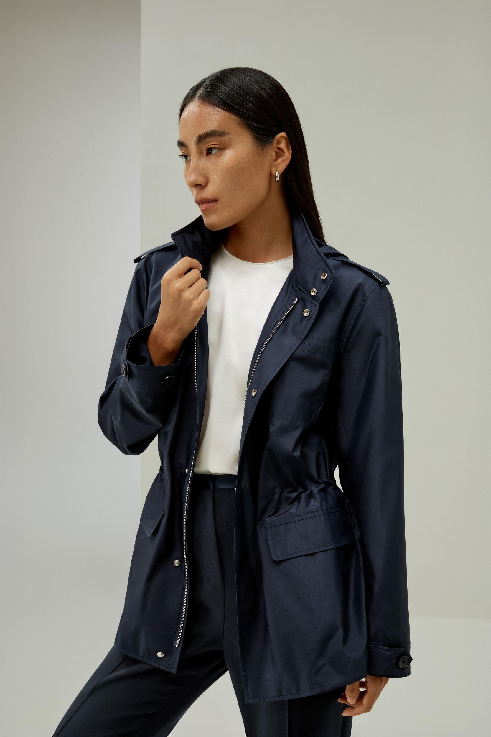 LILYSILK Womens Functional Silk Jacket - Navy Blue 100% High-Quality Silk - Ultimate Luxury Drawstring Waist Jacket Product Image