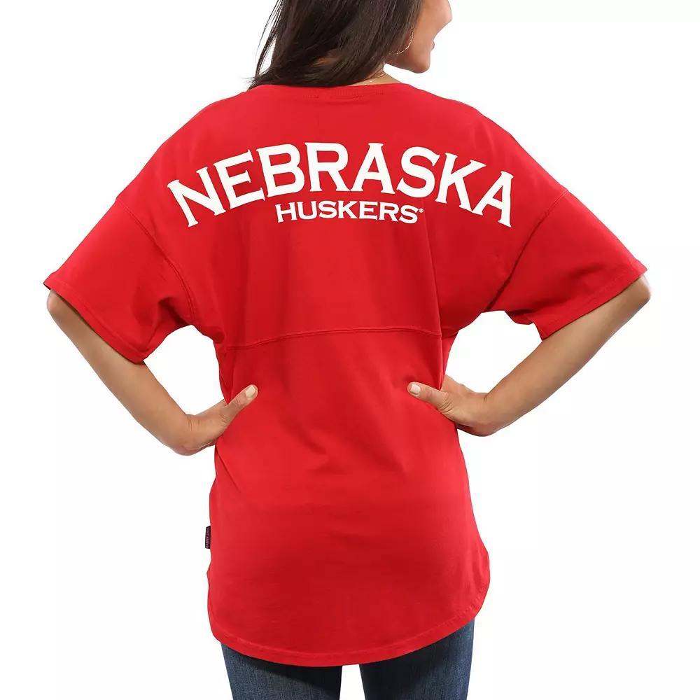 Womens Scarlet Nebraska Huskers Spirit Jersey Oversized T-Shirt Product Image