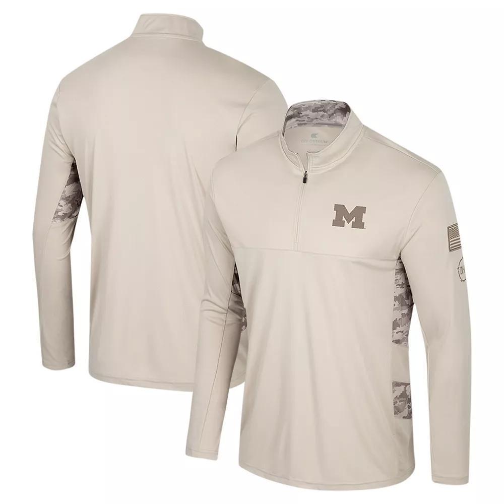 Men's Colosseum Natural Michigan Wolverines OHT Military Appreciation Quarter-Zip Jacket,  Product Image