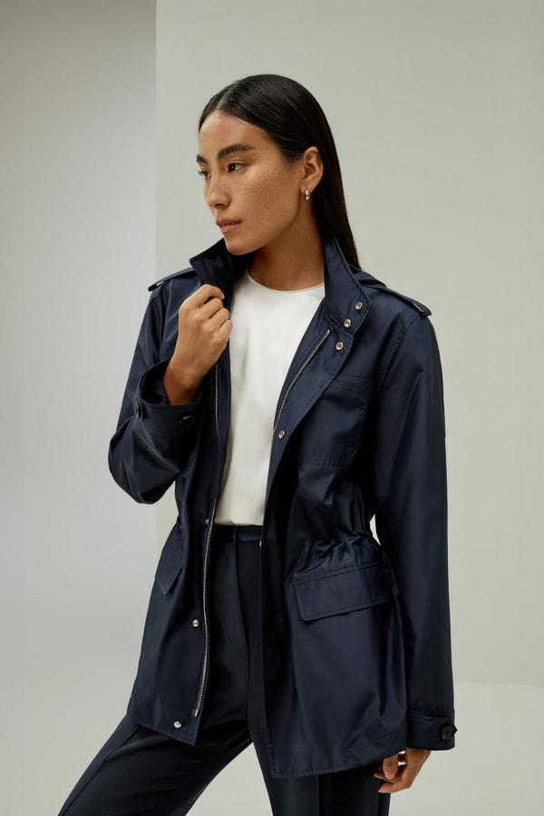 LILYSILK Womens Functional Silk Jacket - Navy Blue 100% High-Quality Silk - Ultimate Luxury Drawstring Waist Jacket Product Image