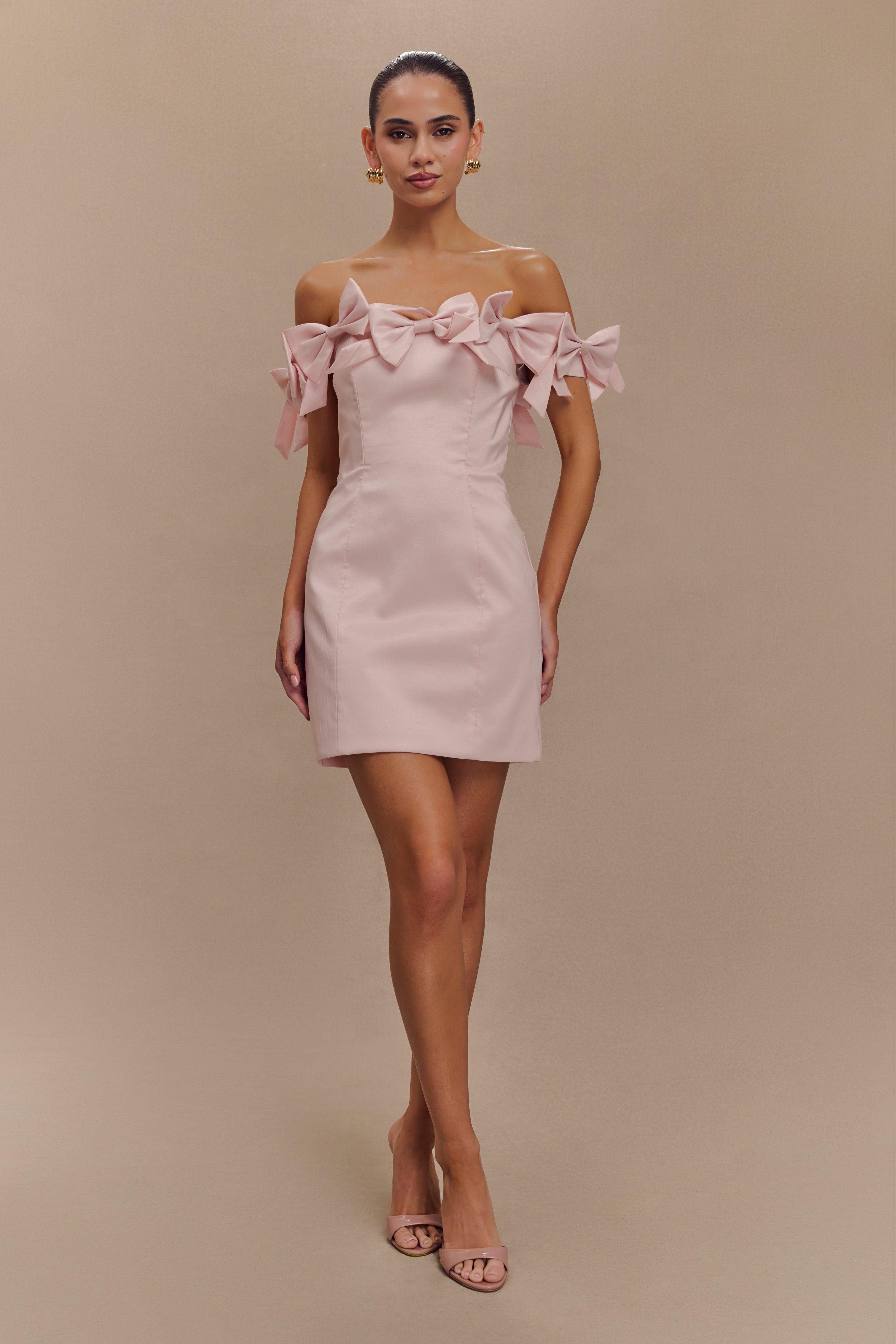 Rose Strapless Bow Mini Dress - Powder Pink Product Image