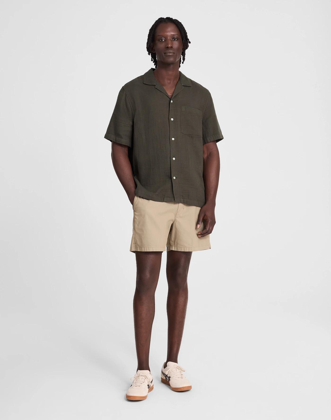 Indigo-Dyed Short-Sleeve Button-Up Shirt Product Image