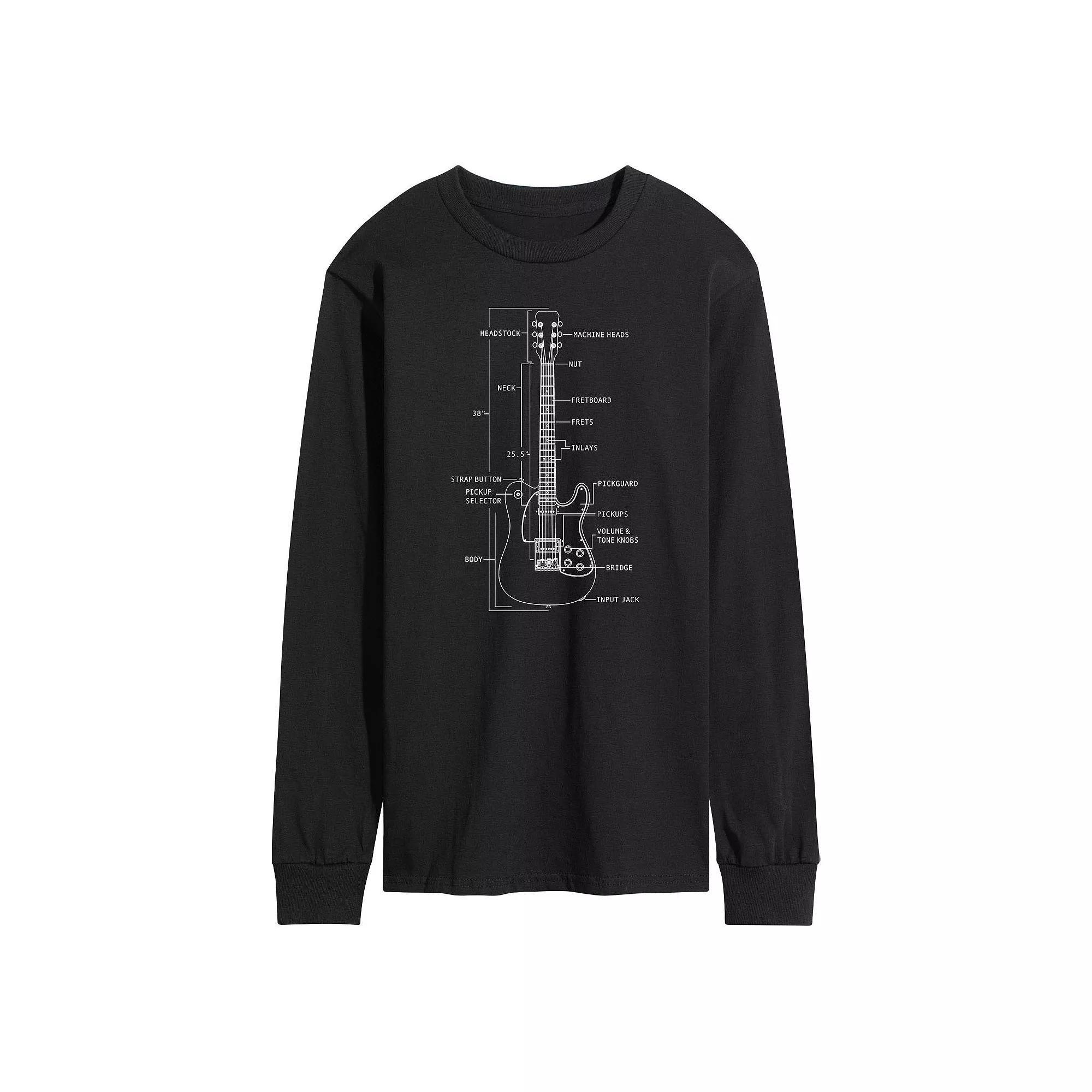 Men's Guitar Diagram Long Sleeve Graphic Tee, Size: Large, Black Product Image