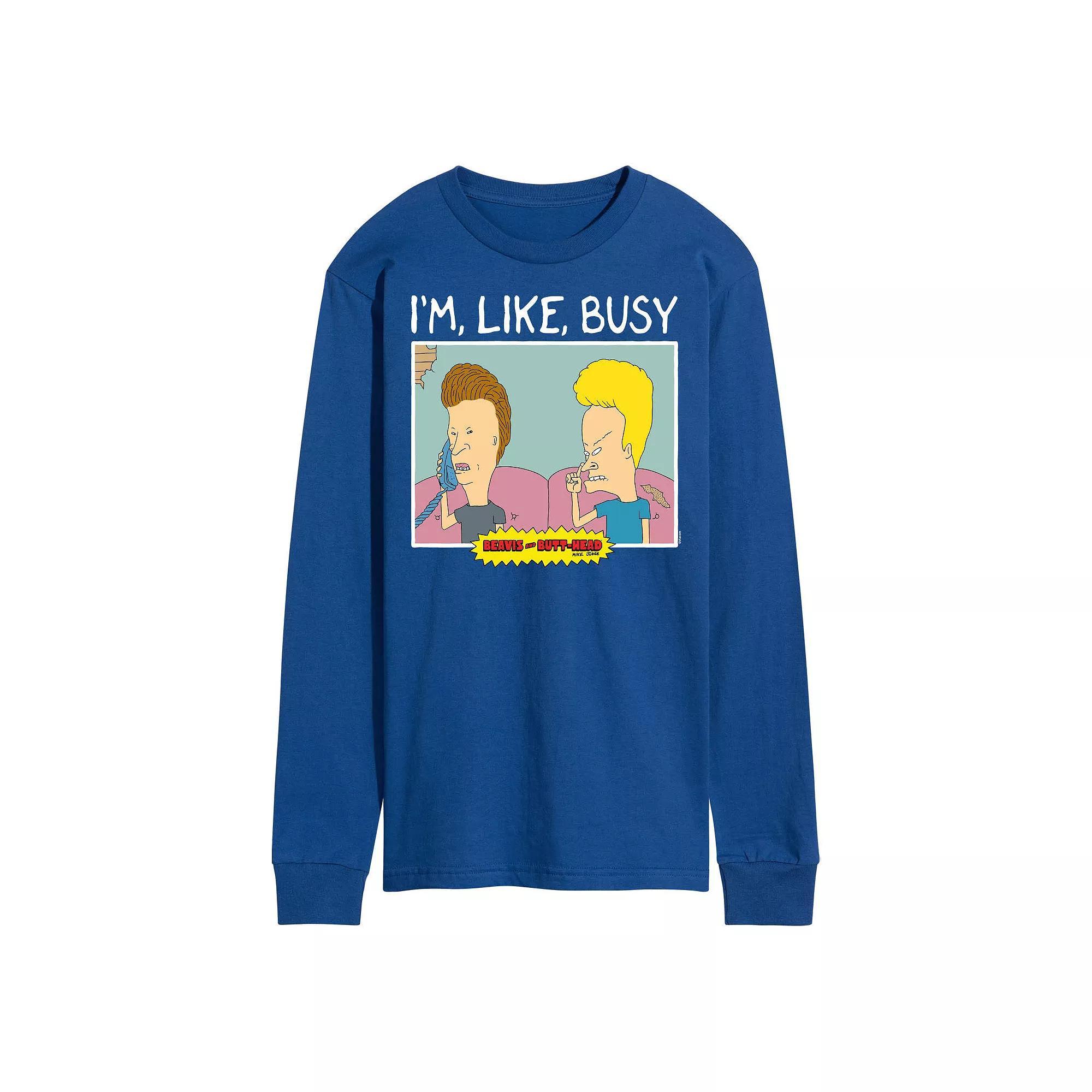 Men's Beavis And Butthead I'm Like Busy Long Sleeve Tee,  Product Image