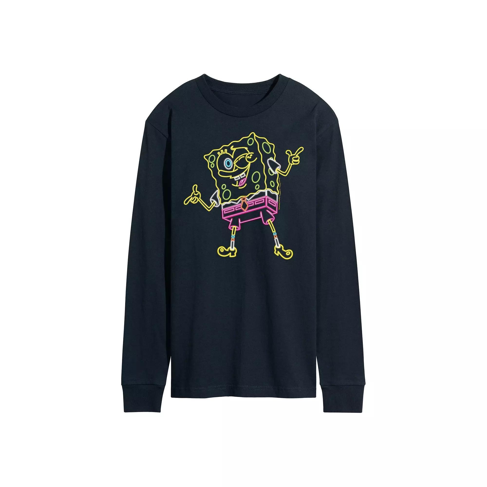 Men's SpongeBob Squarepants Neon Long Sleeve Graphic Tee,  Product Image