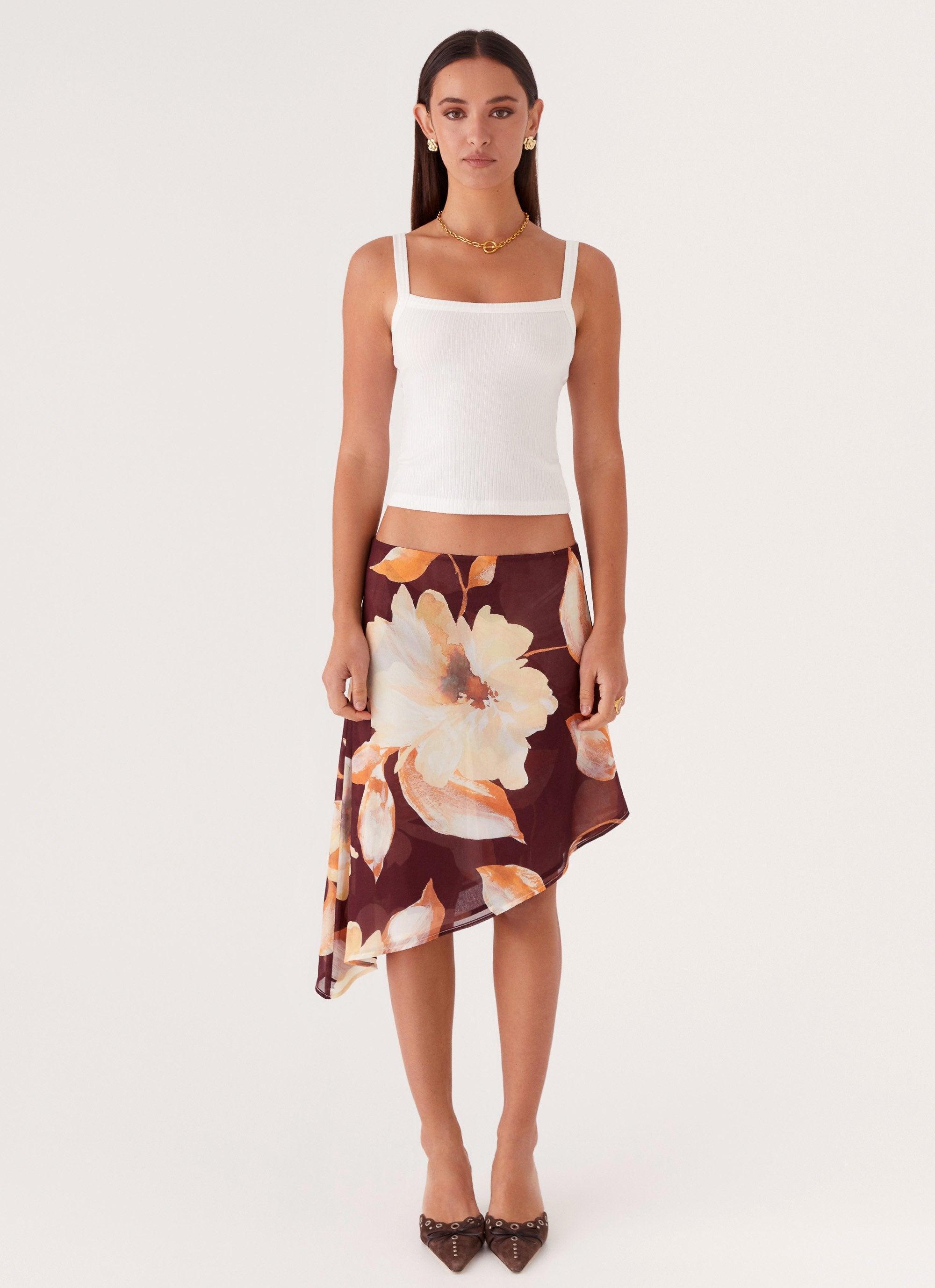 Elizabeth Midi Skirt - Brown Floral Product Image