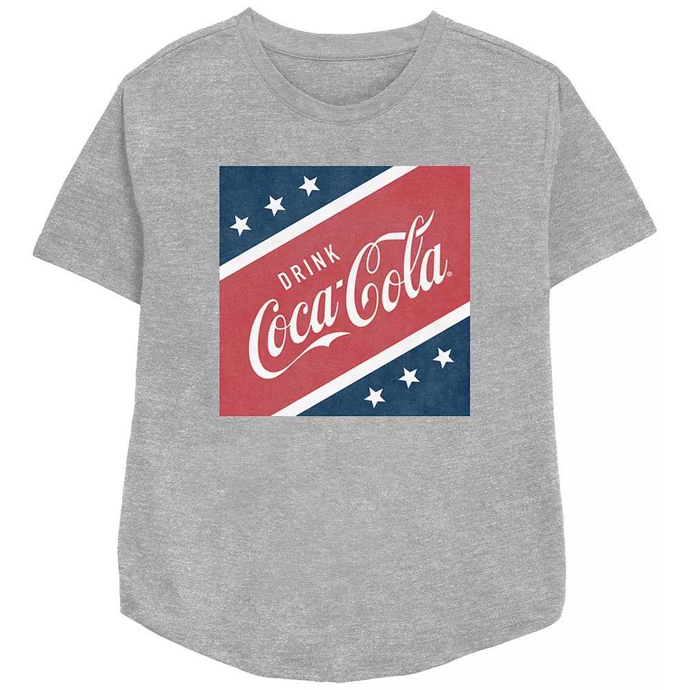 Women's Coca-Cola Stars and Stripes Square Relaxed Fit Graphic Tee, Girl's, Size: Large, Athletic Grey Product Image