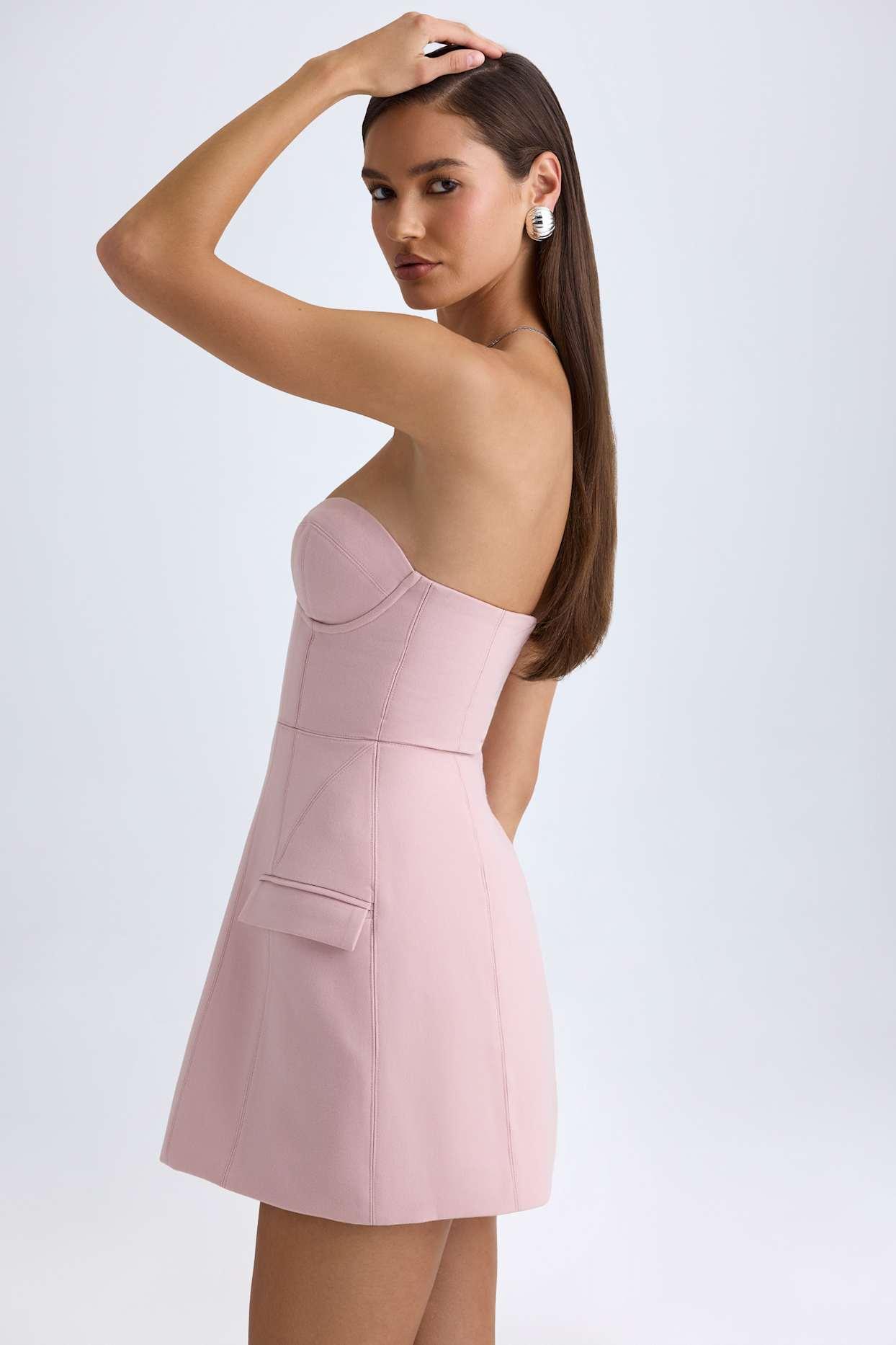 Strapless Structured Tulip Mini Dress in Pink Mauve Product Image