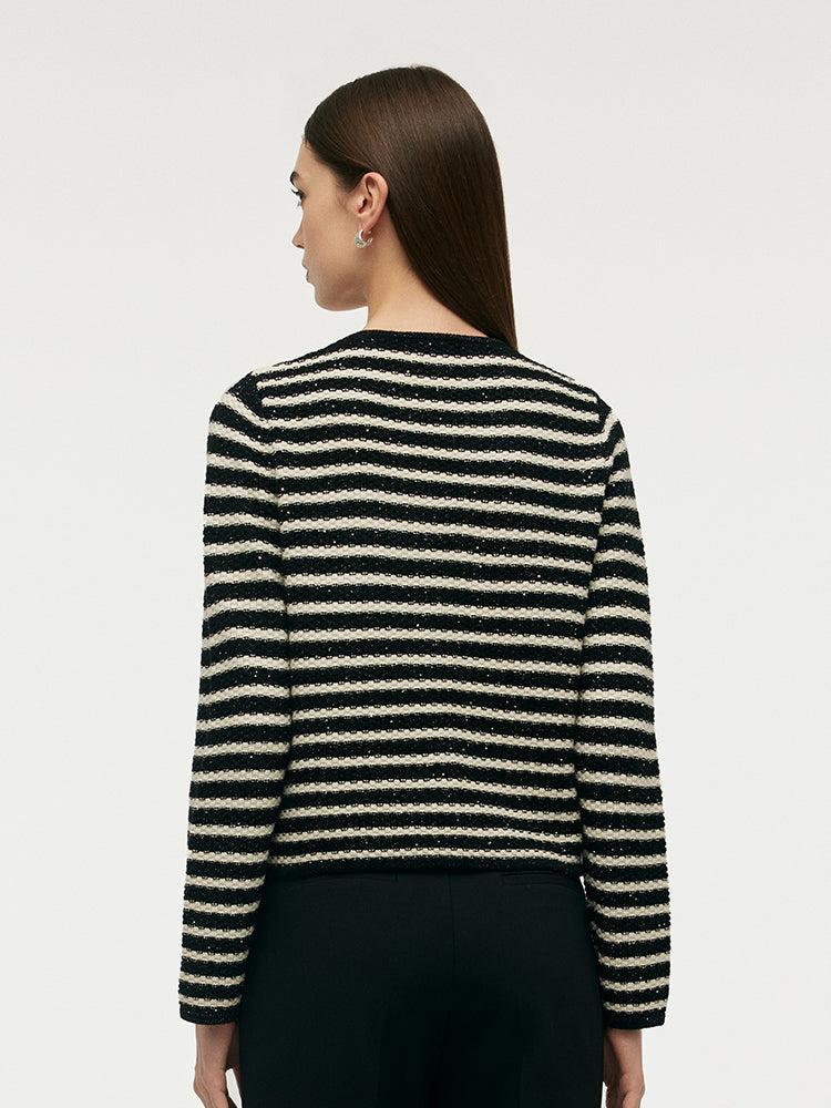 Black And White Stripe Women Cardigan Product Image
