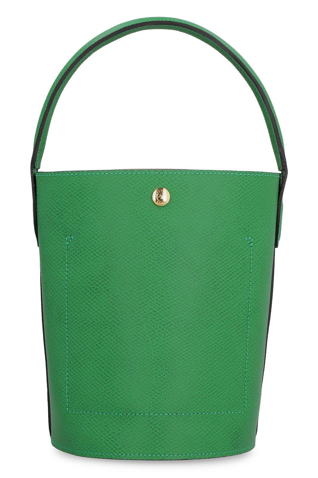 LONGCHAMP Ure Logo Embossed Small Bucket Bag In Green Product Image