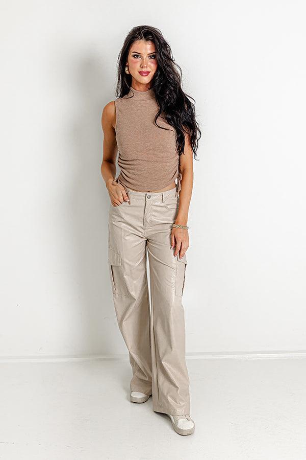 Have A Ball Ruched Side Top In Taupe Product Image