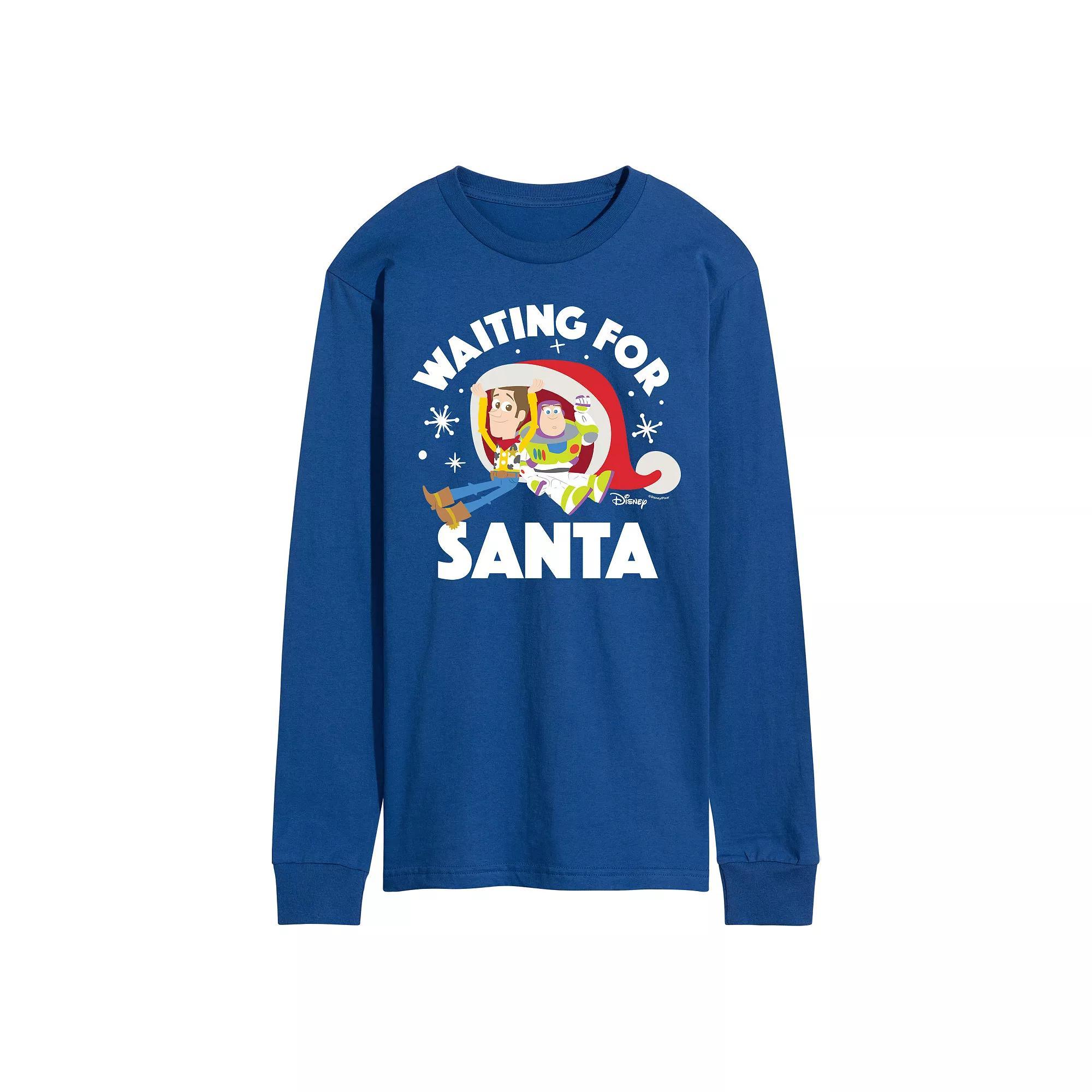 Disney / Pixar's Toy Story Woody & Buzz Lightyear Men's Waiting For Santa Long Sleeve Graphic Tee, Size: Large, Blue Product Image