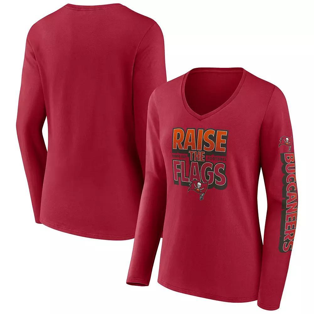 Women's Fanatics Branded Red Tampa Bay Buccaneers Hometown Sweep Long Sleeve V-Neck T-Shirt,  Product Image
