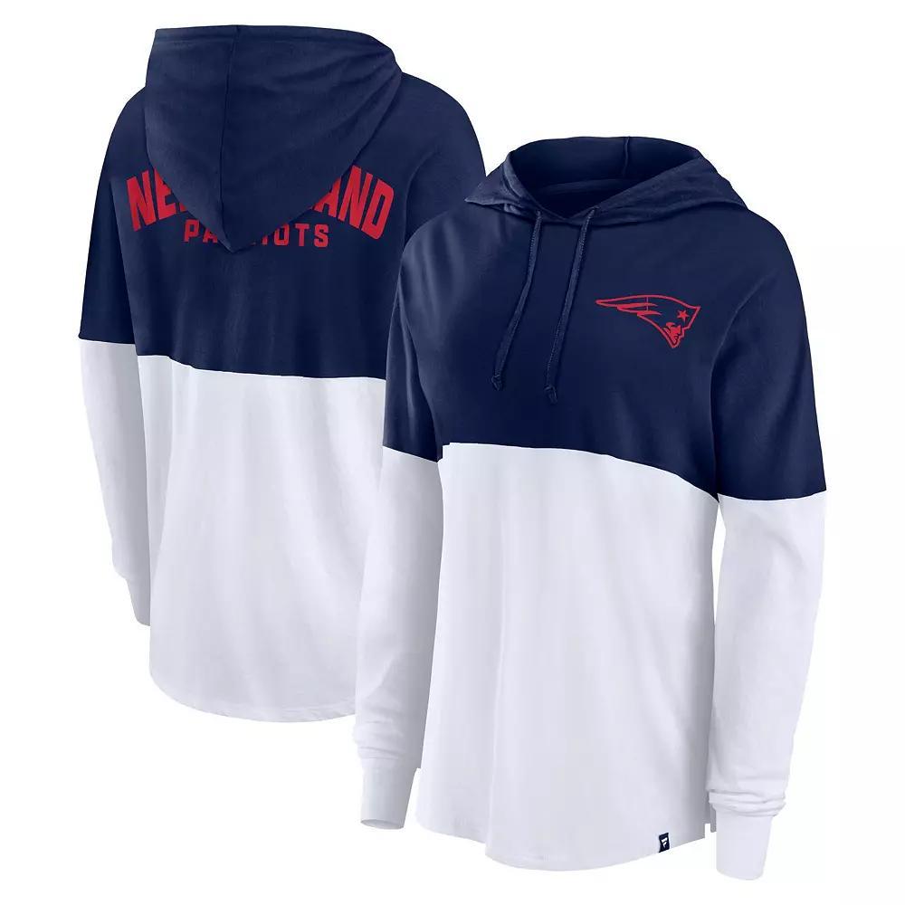 Women's Fanatics Navy/White New England Patriots Backup Option Long Sleeve Hoodie T-Shirt, Size: XL, Blue Product Image