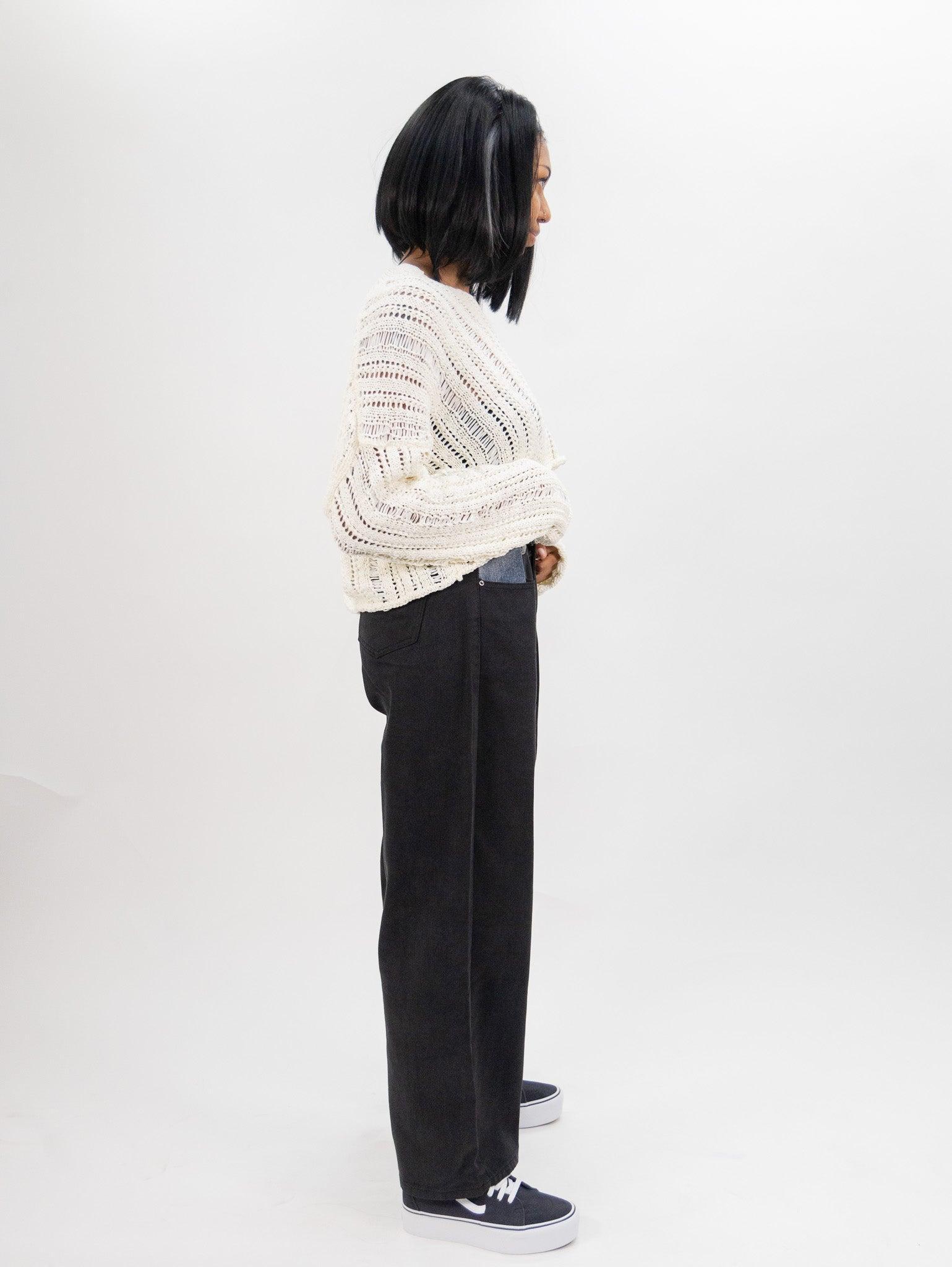 Moon River Wide Leg Two Tone Denim Pants - Black Product Image