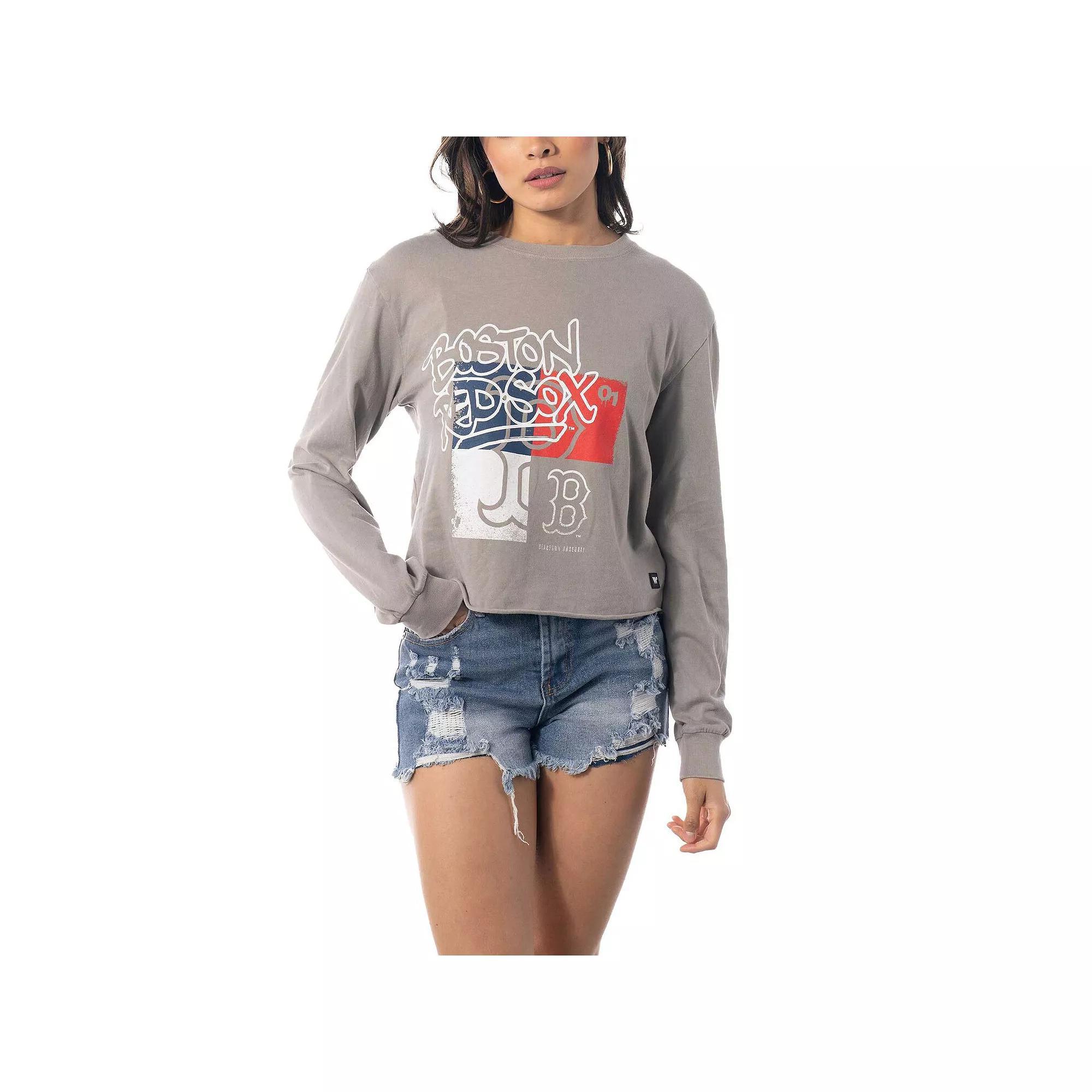 Women's The Wild Collective Gray Boston Red Sox Cropped Long Sleeve T-Shirt,  Product Image