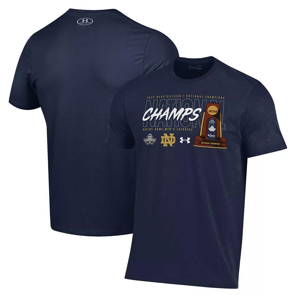 Men's Under Armour Navy Notre Dame Fighting Irish 2024 NCAA Men's Lacrosse National Champions Trophy T-Shirt, Size: Small, Blue Product Image