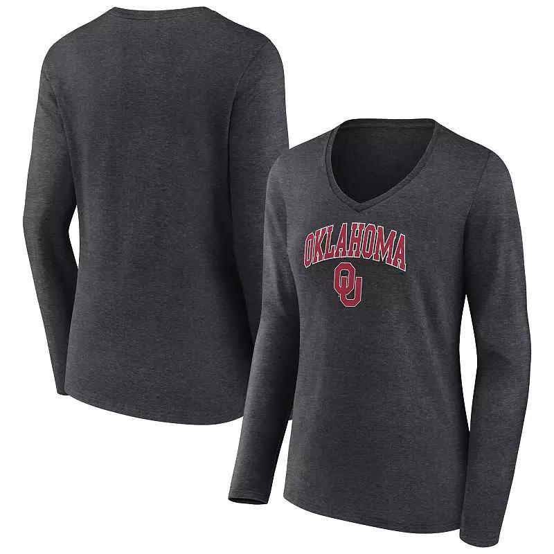 Women's Fanatics Branded Heather Charcoal Oklahoma Sooners Evergreen Campus Long Sleeve V-Neck T-Shirt, Size: Small Product Image