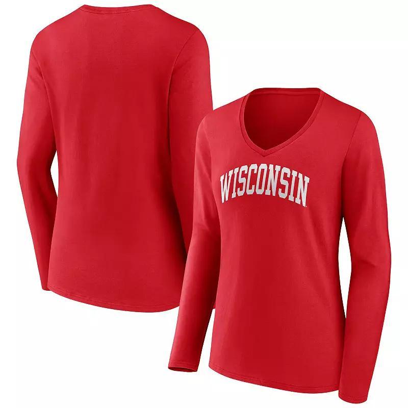 Women's Fanatics Branded Red Wisconsin Badgers Basic Arch Long Sleeve V-Neck T-Shirt, Size: Small Product Image