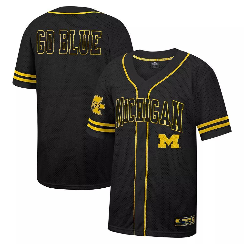 Men's Colosseum Black Michigan Wolverines Free Spirited Mesh Button-Up Baseball Jersey, Size: XL Product Image