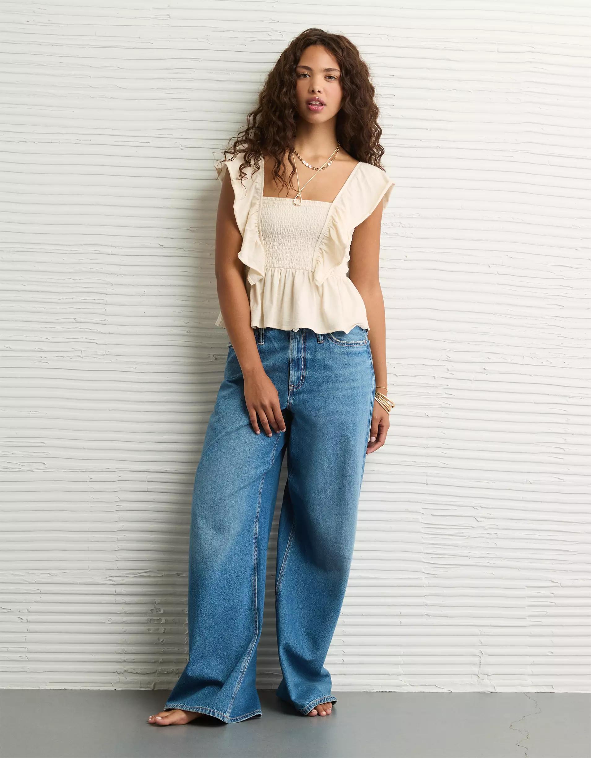 AE Sunchaser Knit Flutter Sleeve Babydoll Shirt Product Image