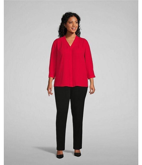 Investments Plus Size Caroline Signature V-Neck 3/4 Sleeve Button Front Top Product Image