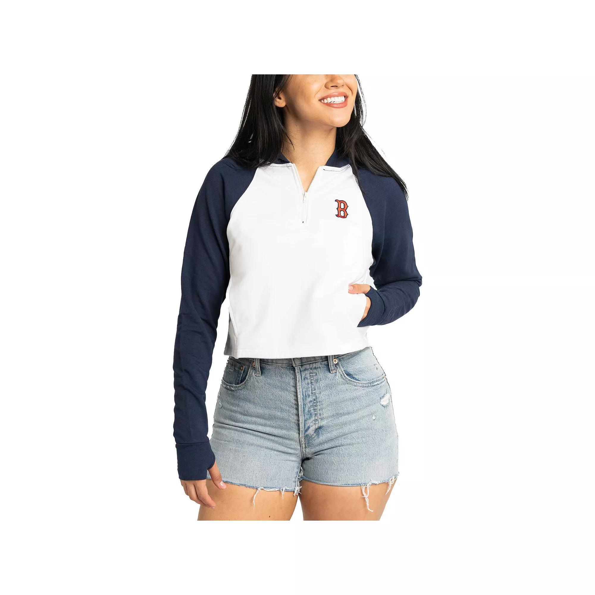 Women's Lusso White San Francisco Giants Jane Raglan Quarter-Zip Tri-Blend Cropped Pullover Hoodie,  Product Image