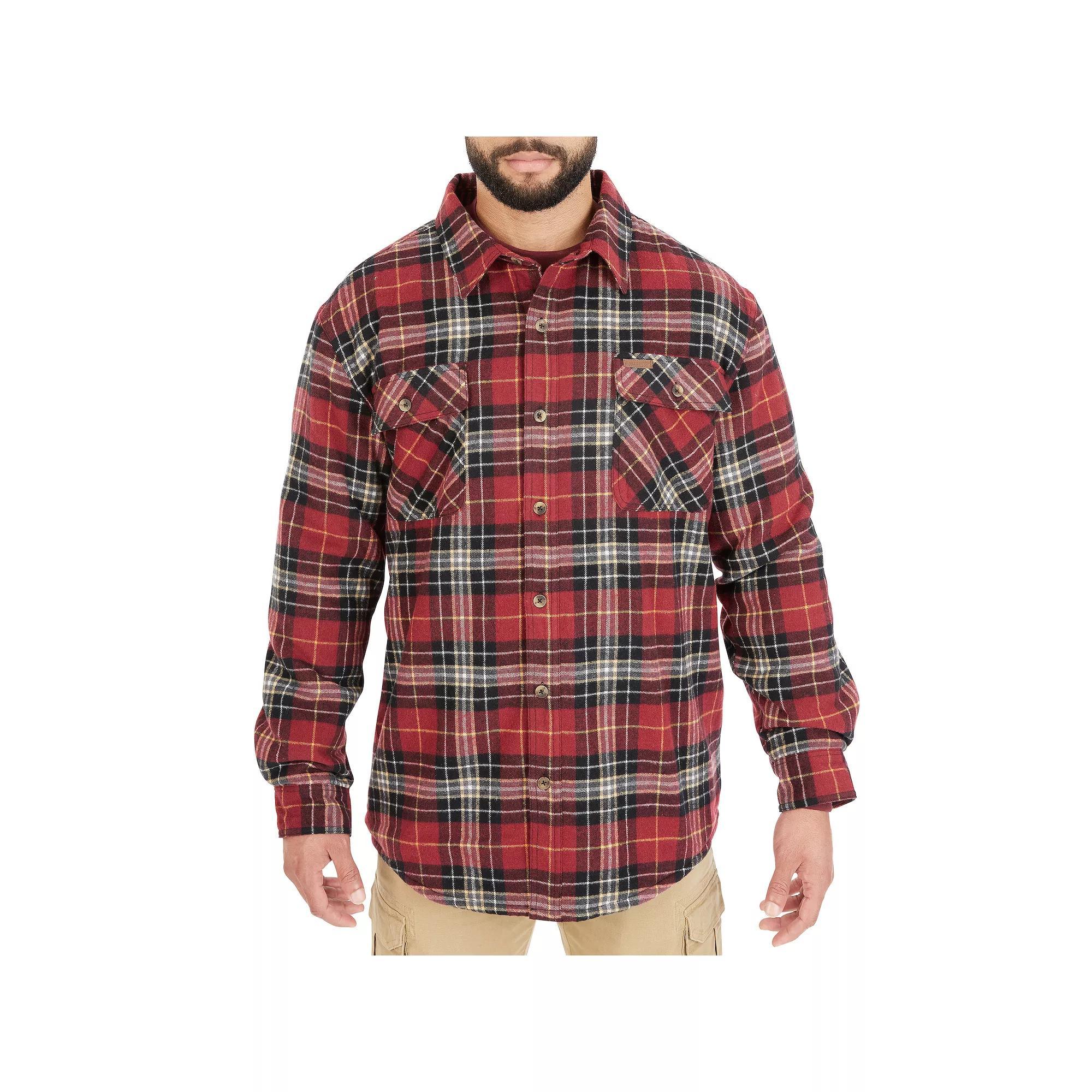 Men's Smith's Workwear Plaid Sherpa-Lined Cotton Flannel Shirt Jacket, Size: Medium, Red 437 Product Image