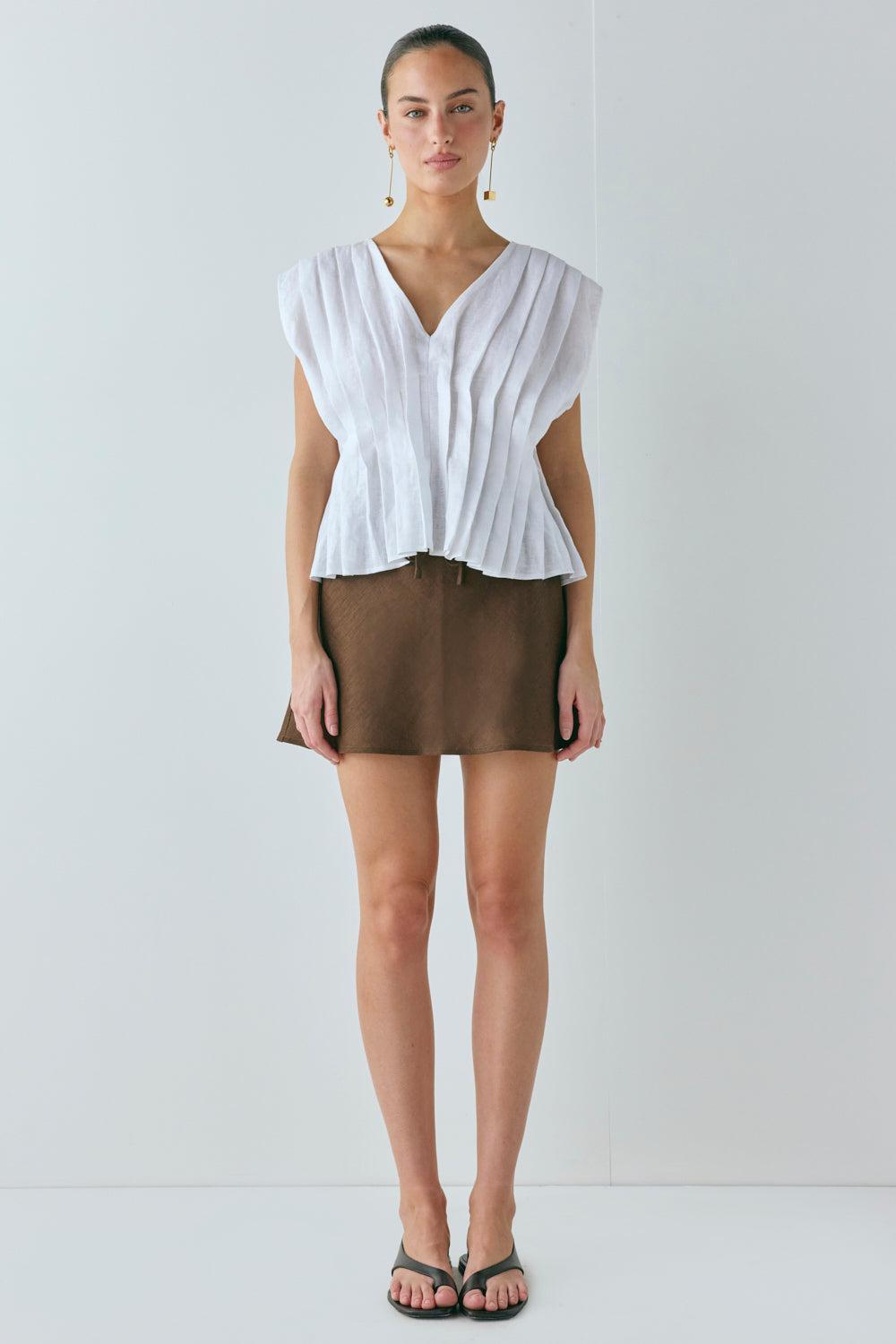 Summer Linen Mini Skirt Chocolate Product Image