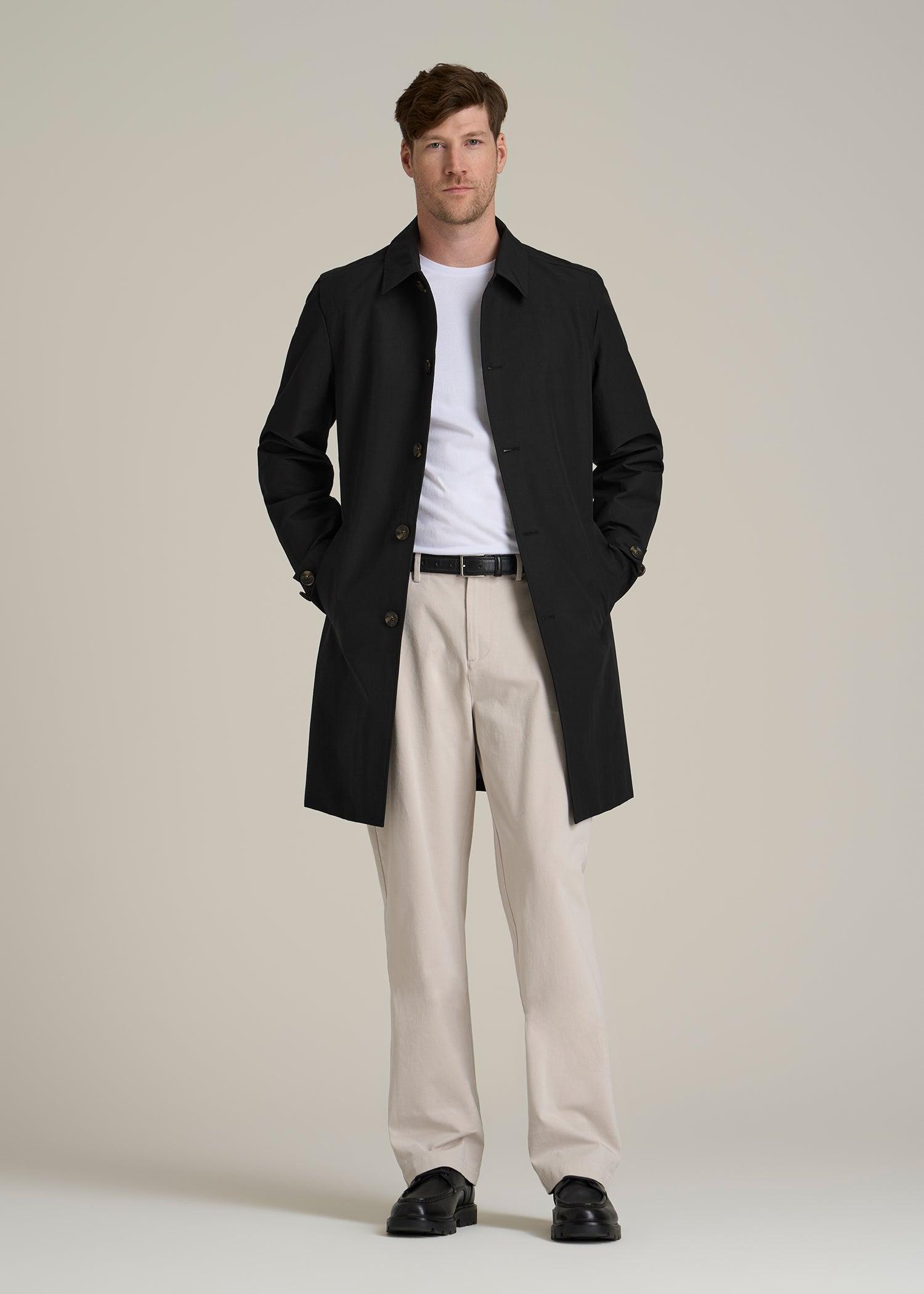 Minimalist Trench Coat for Tall Men in Black Male Product Image