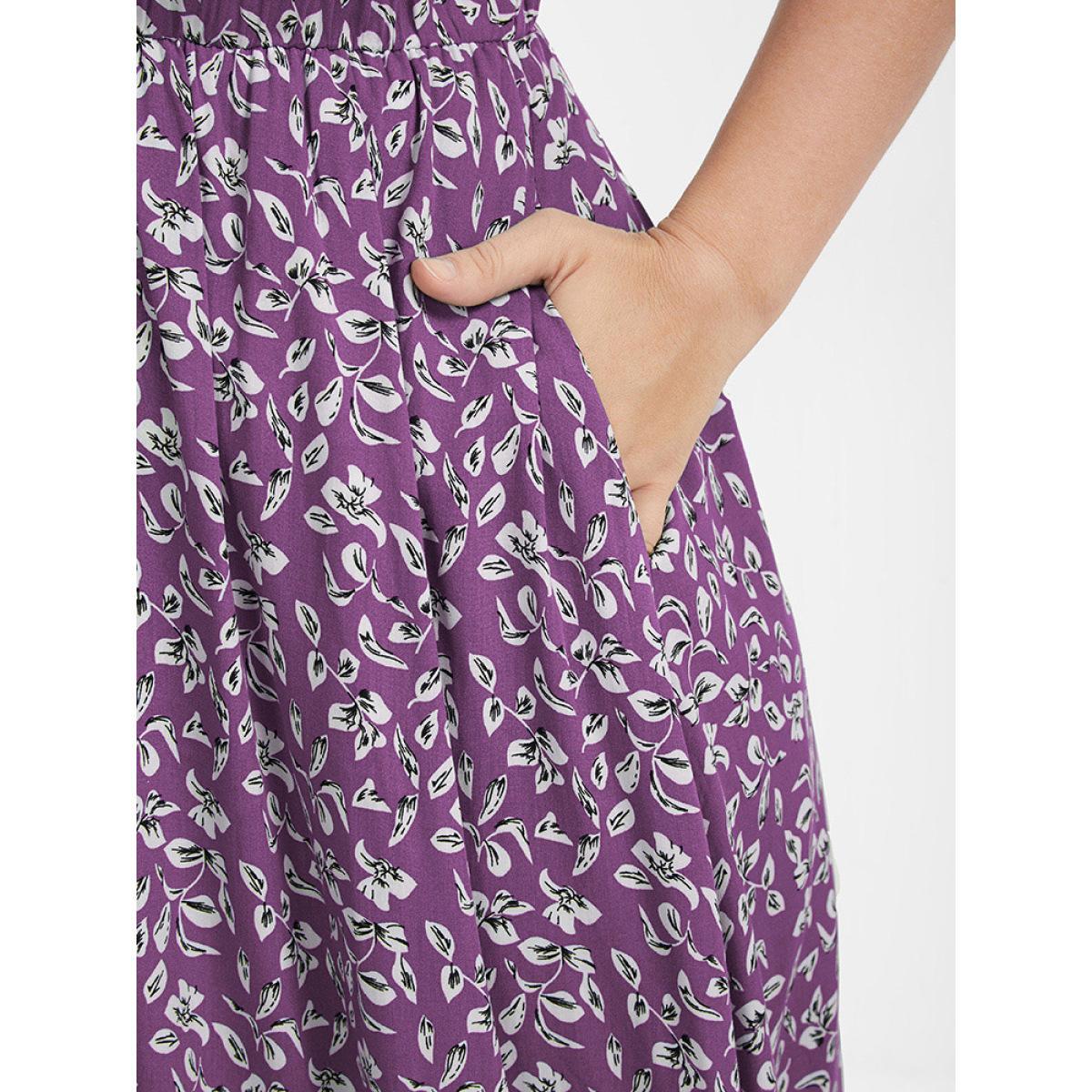 Plus Size Ditsy Floral Button Lace Pocket Split Ruffles Maxi Dress DustyPink Women Elegant Printed V-neck Short sleeve Curvy Long Dress BloomChic 12/L Product Image