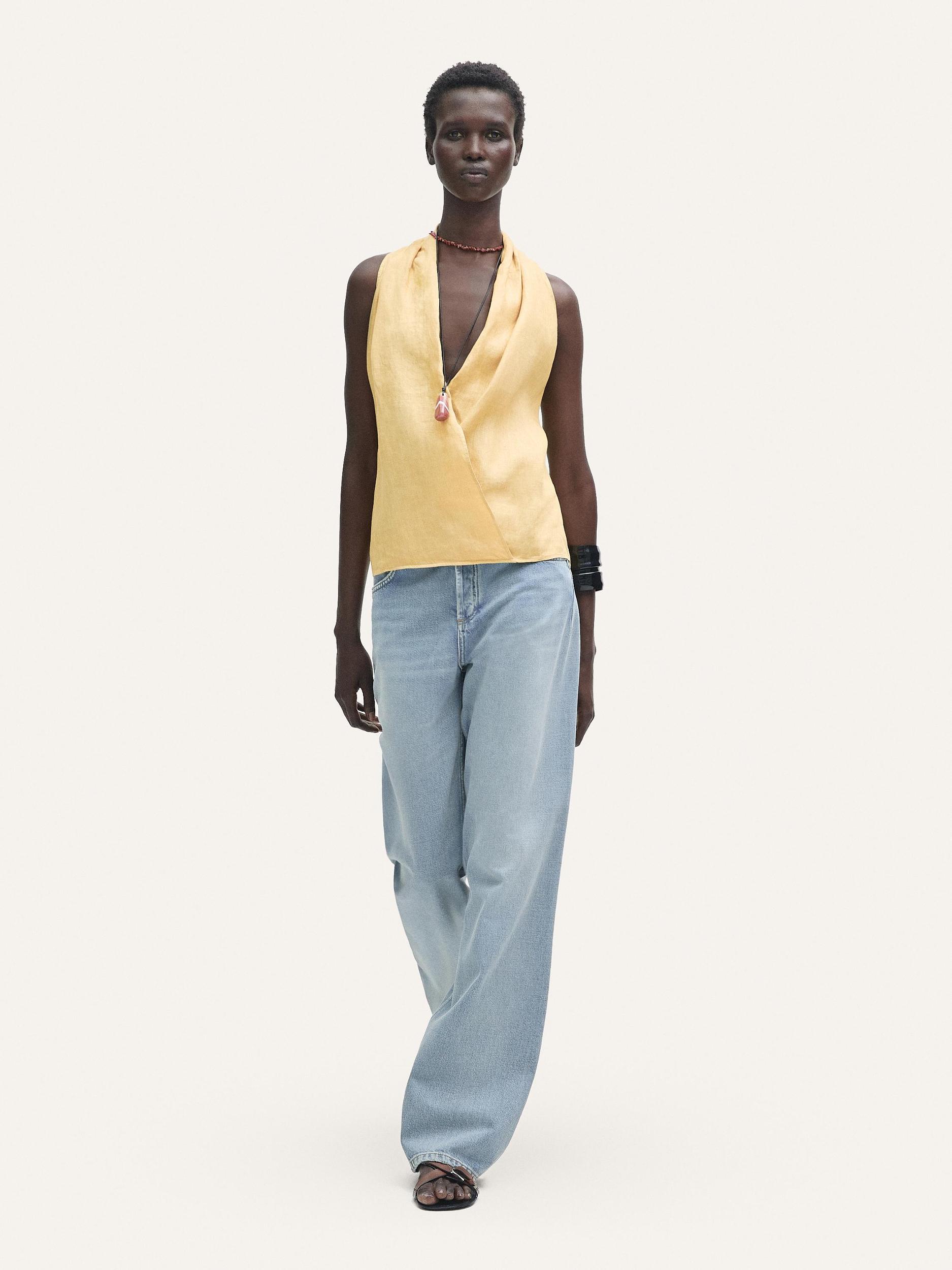 Linen crossover halter top Product Image