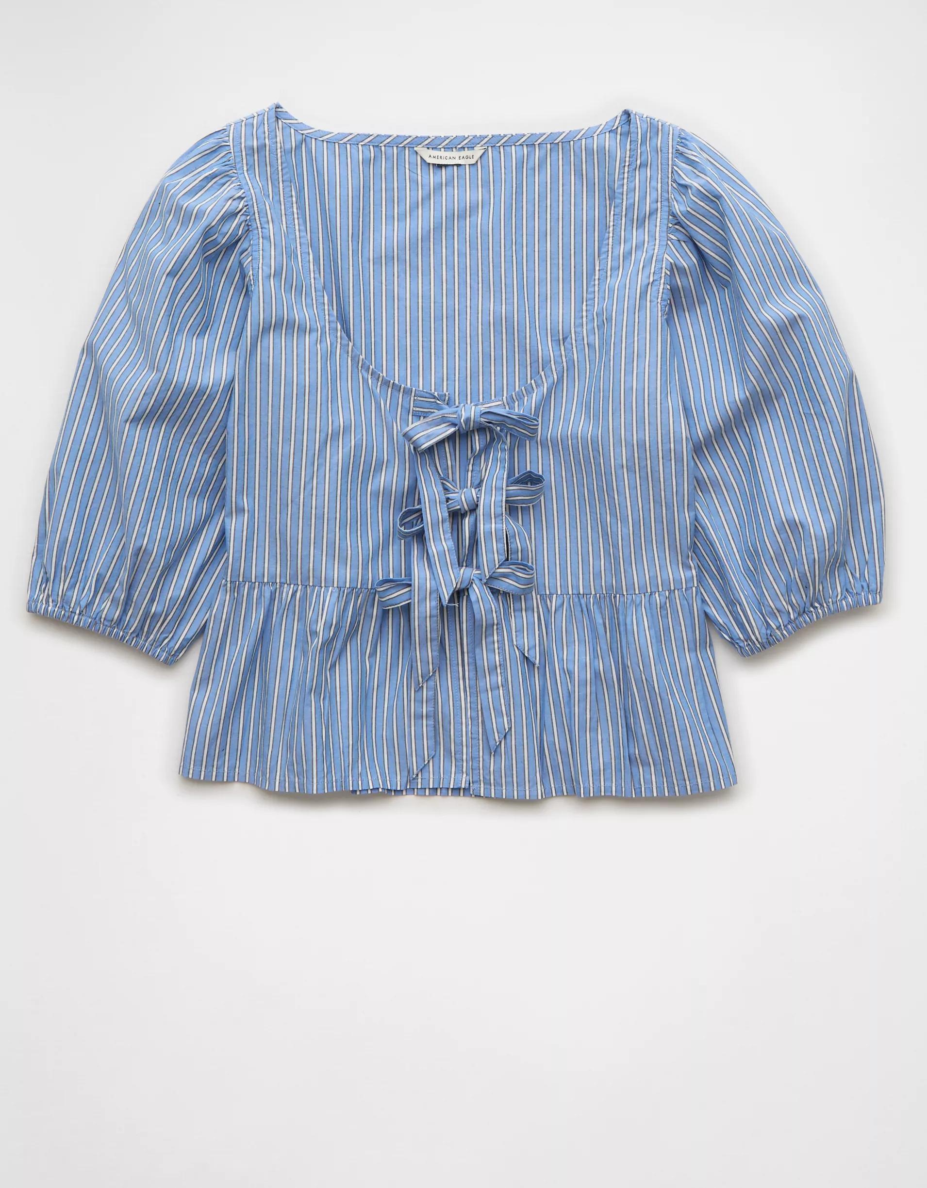 AE Puff Sleeve Tie Front Top Product Image