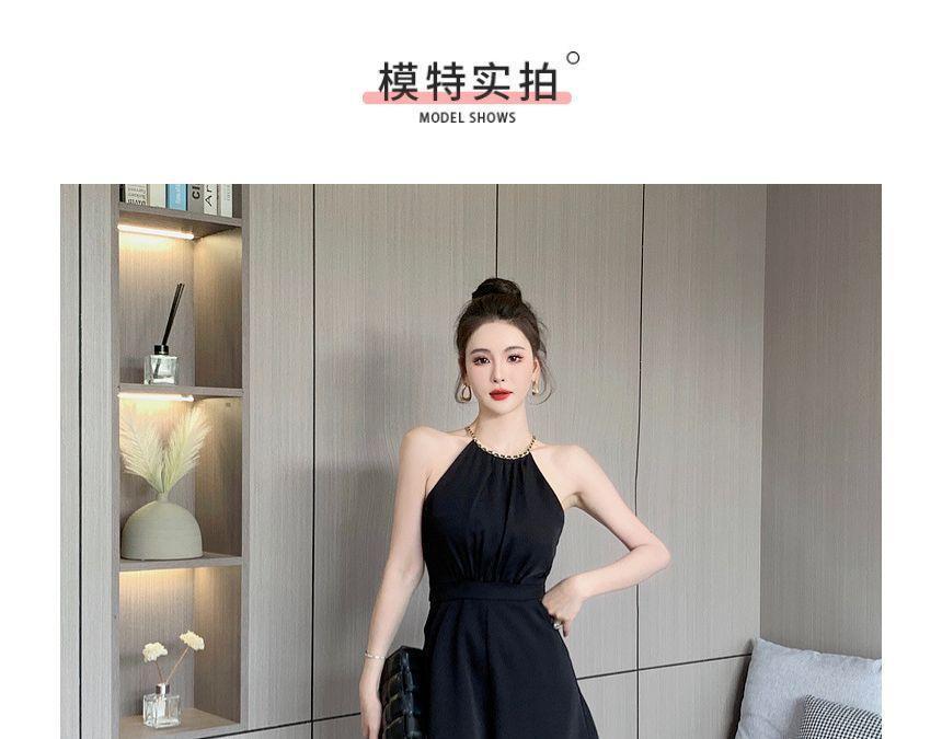 Halter Plain Wide Leg Romper Product Image