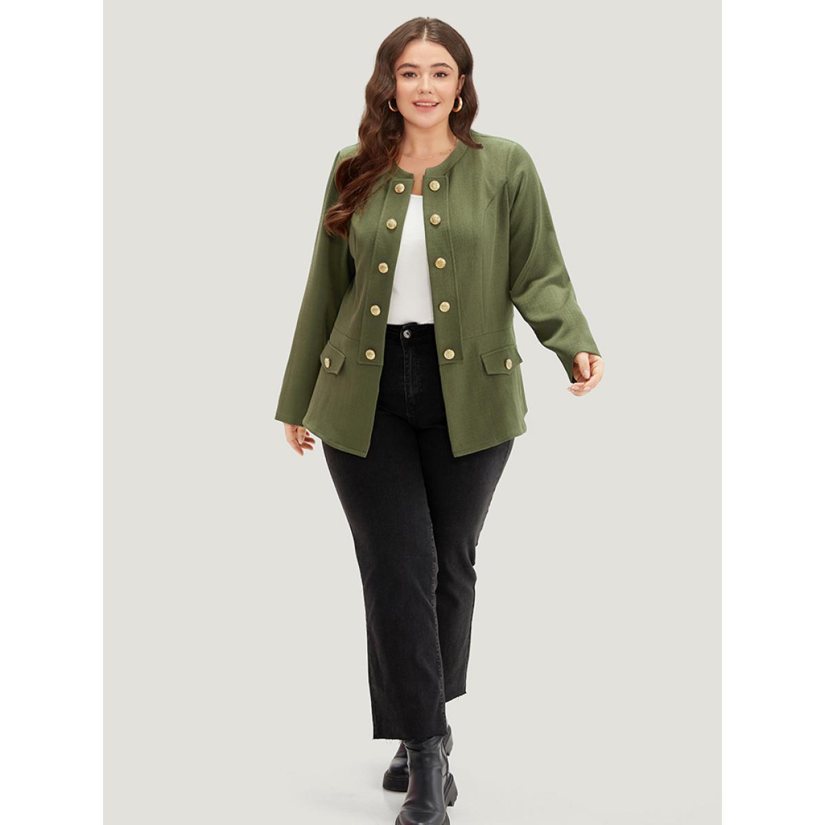 Plus Size Plain Double Breasted Pocket Coat Women ArmyGreen Casual Plain Ladies Dailywear Winter Coats BloomChic 12/L Product Image
