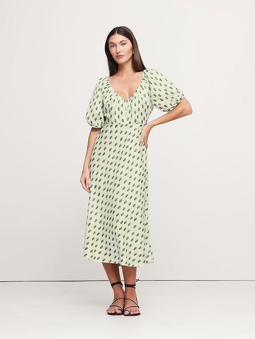 Viscose-Linen Ruched Midi Dress Product Image