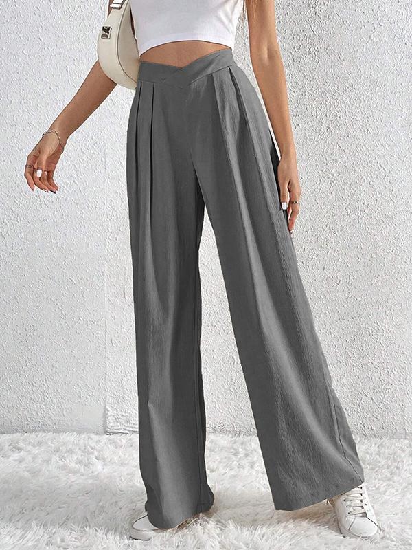 Loose Wide Leg Pleated Solid Color Pants Trousers Product Image