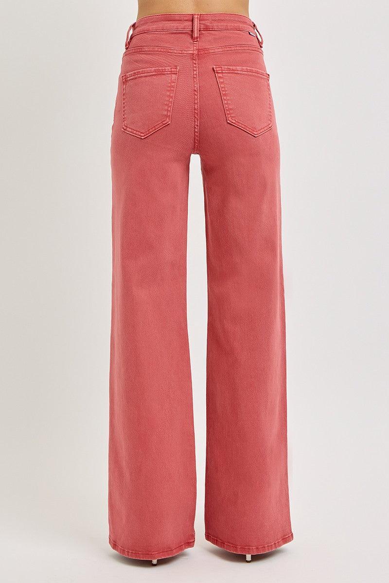 Risen Tummy Control Terracotta Wide Leg Jeans Product Image