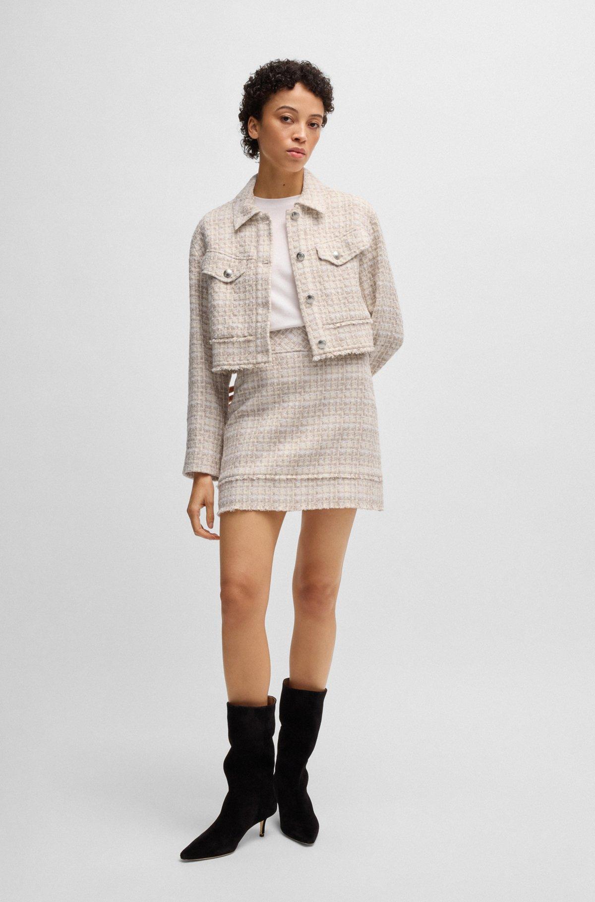 Slim-fit tweed mini skirt with fringing Product Image