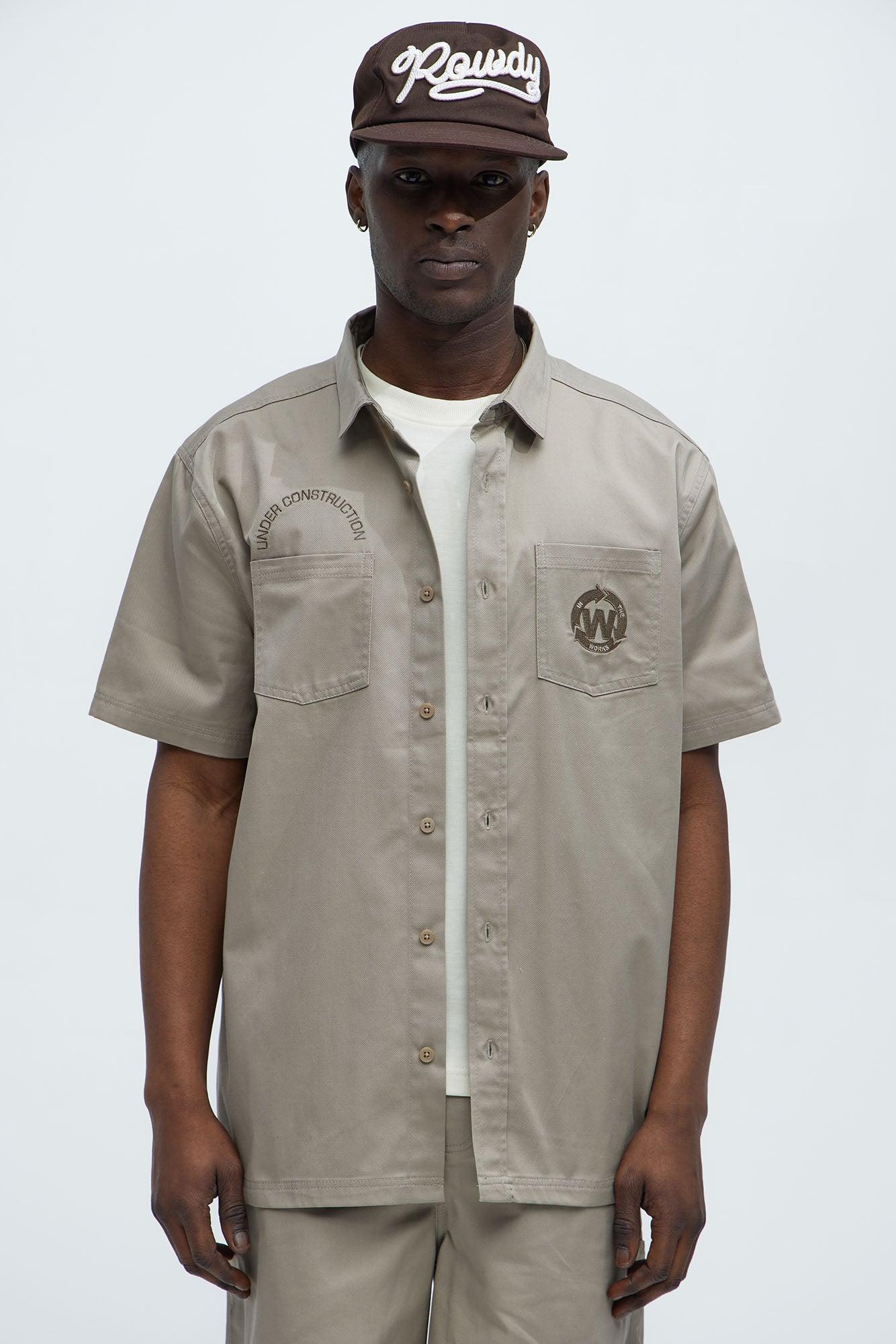 In The Works Short Sleeve Button Up Shirt - Stone Product Image