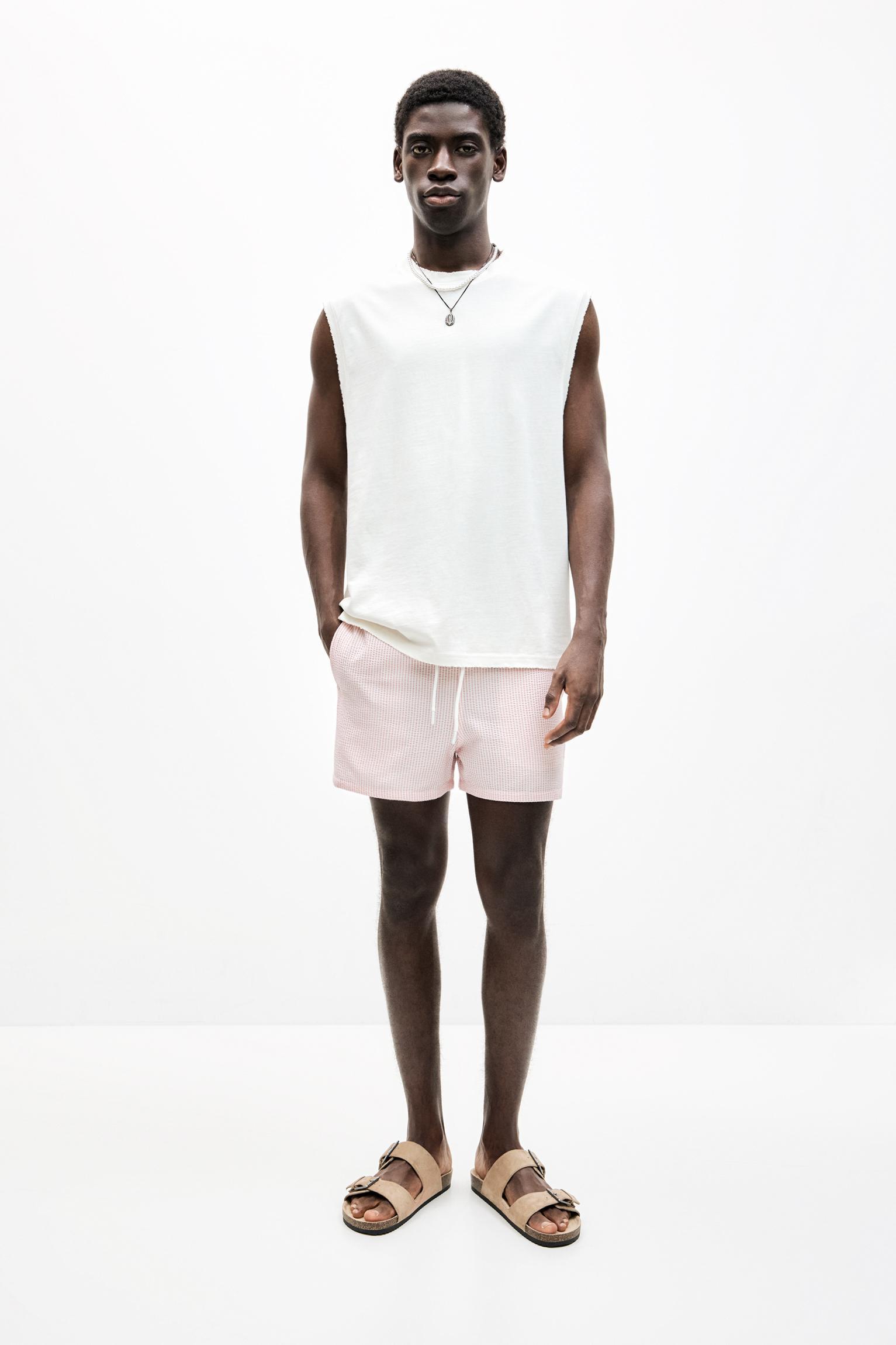 Striped seersucker swimming trunks Product Image